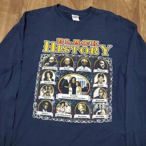 mens navy blue vintage Y2K Black history rap style long sleeve Tee / T-shirt